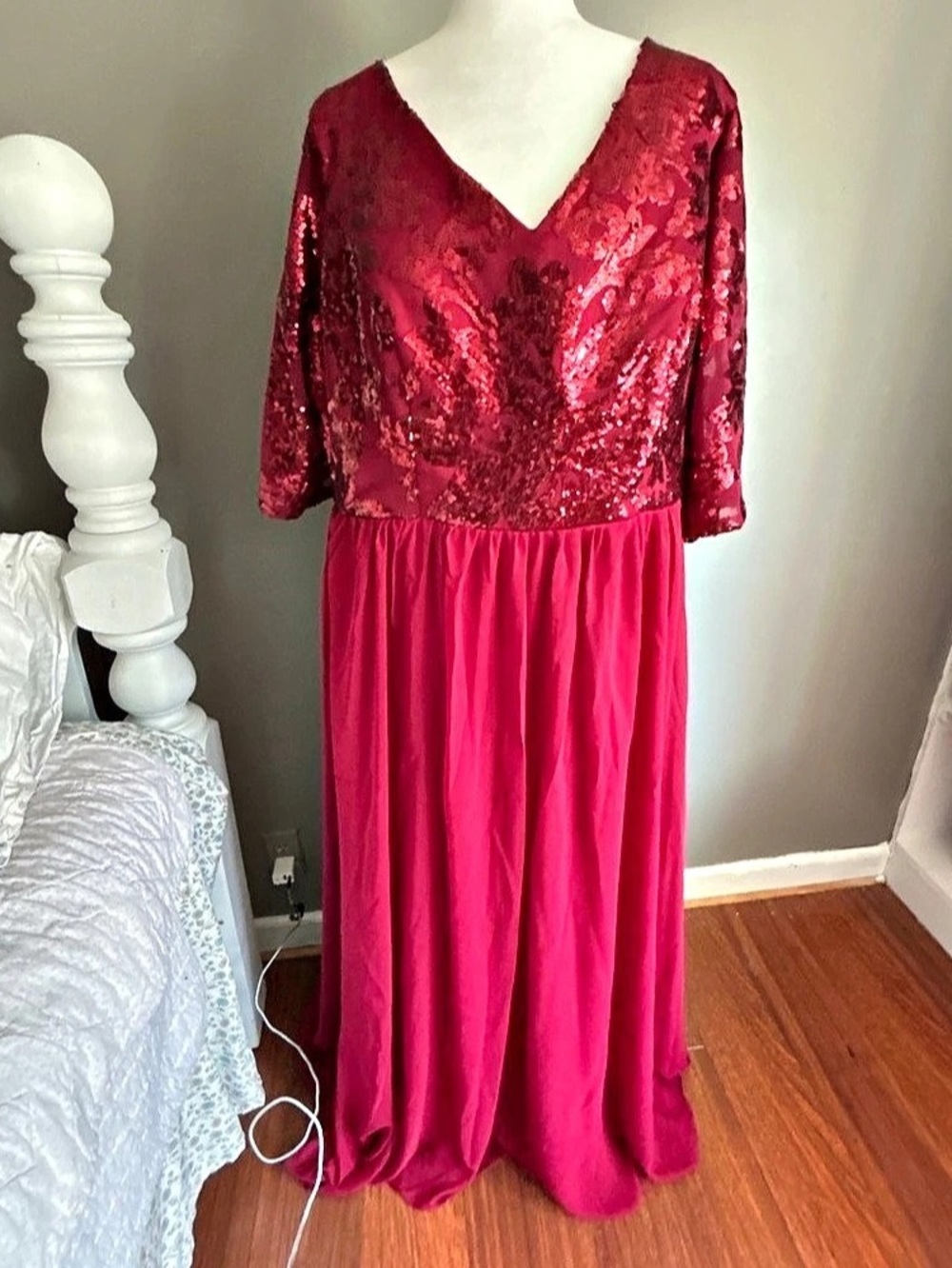 TS Couture Sequin Floral Maxi Dress in Pink Like New